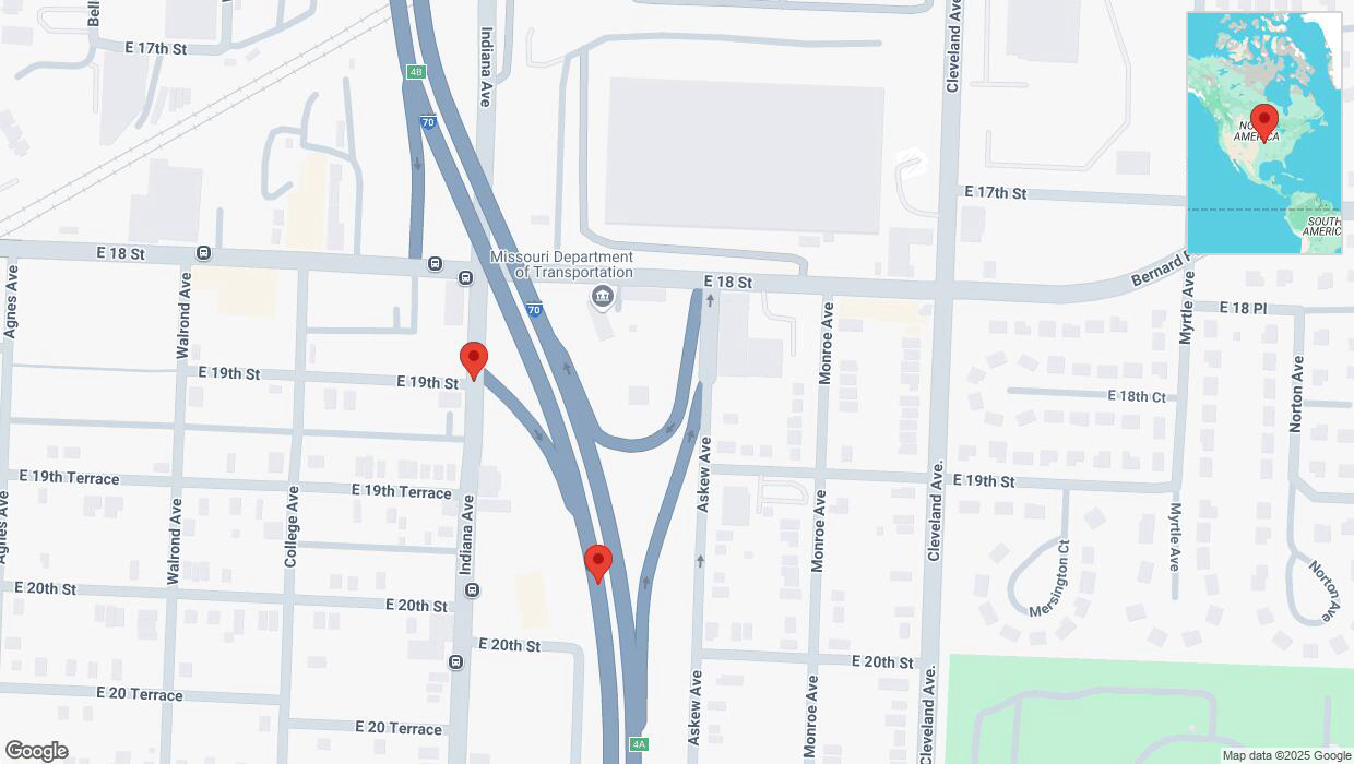 A detailed map that shows the affected road due to 'Kansas City: East 19th Street temporarily closed' on April 10th at 1:31 p.m.