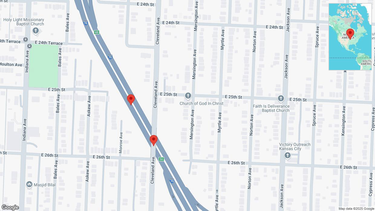 A detailed map that shows the affected road due to 'Broken down vehicle on eastbound I-70 in Kansas City' on April 10th at 1:43 p.m.
