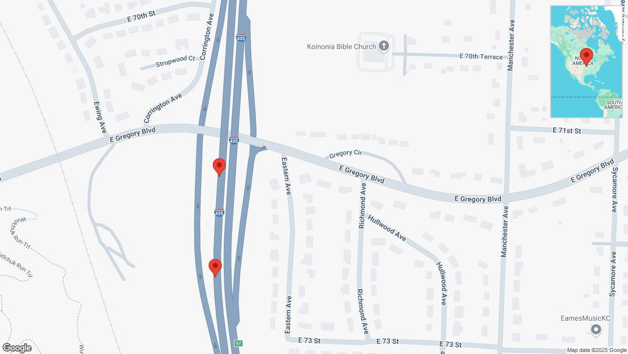 A detailed map that shows the affected road due to 'Broken down vehicle on southbound I-435 in Kansas City' on April 10th at 1:59 p.m.