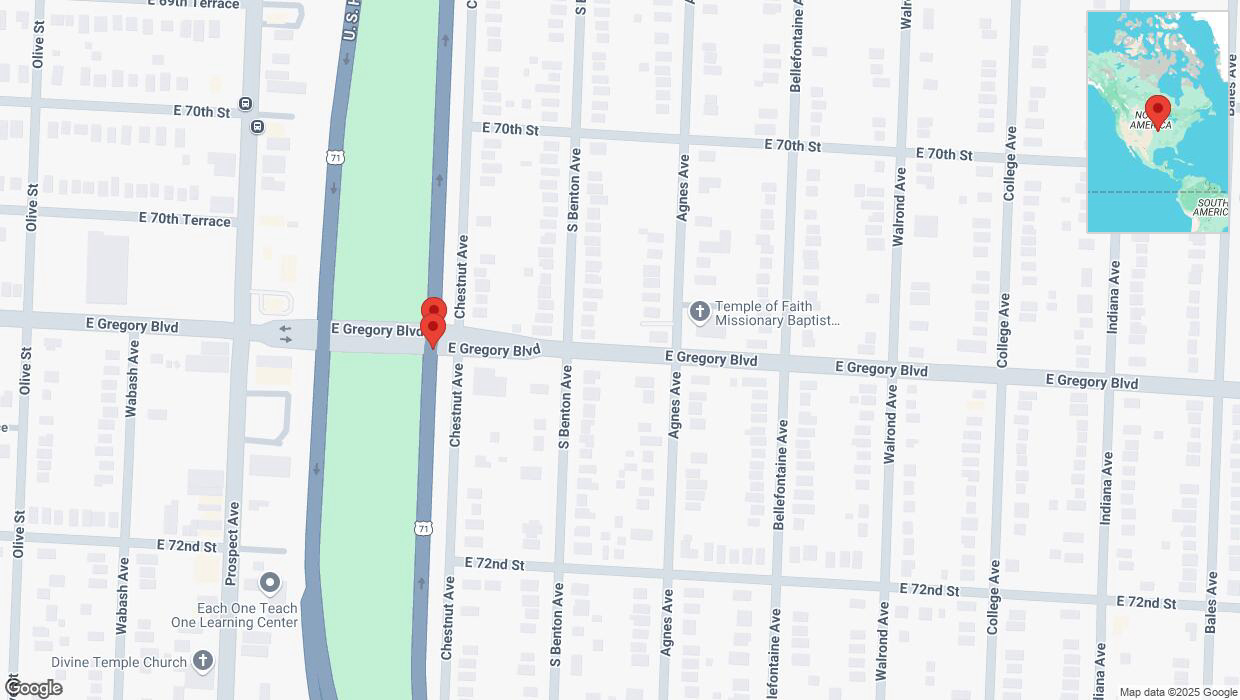 A detailed map that shows the affected road due to 'Warning: Crash on northbound US-71 North in Kansas City' on April 10th at 3:19 p.m.