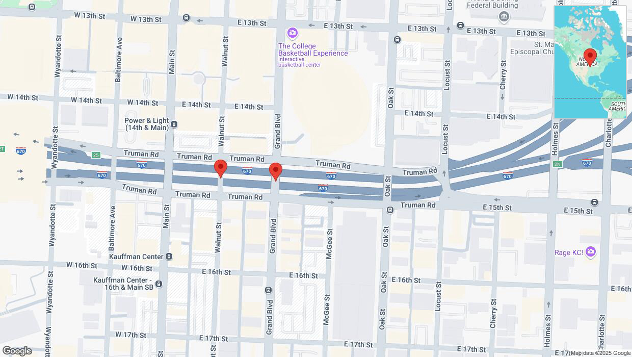 A detailed map that shows the affected road due to 'Broken down vehicle on eastbound I-670 in Kansas City' on April 10th at 6:48 p.m.