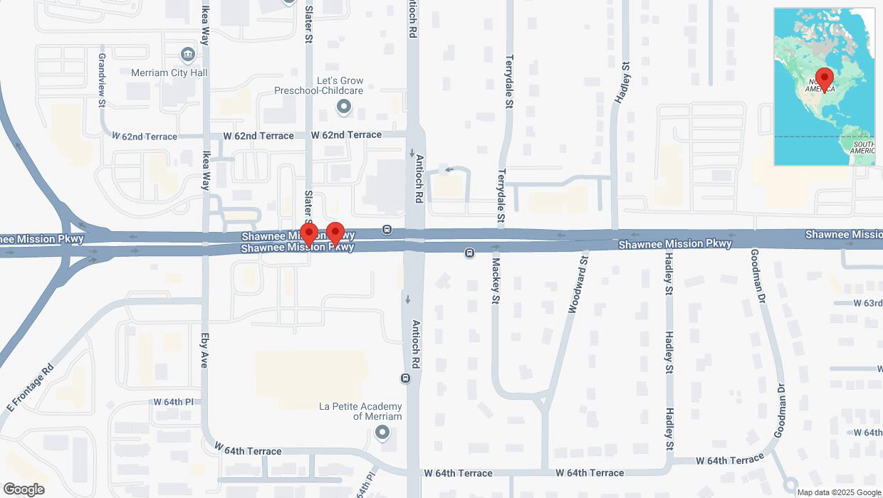 A detailed map that shows the affected road due to 'Right lane closed in Merriam' on April 10th at 6:04 p.m.