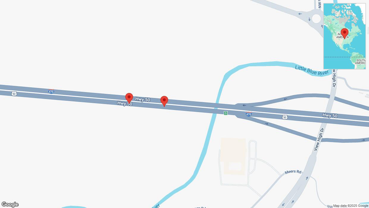A detailed map that shows the affected road due to 'Broken down vehicle on eastbound I-470 in Kansas City' on April 10th at 6:16 p.m.