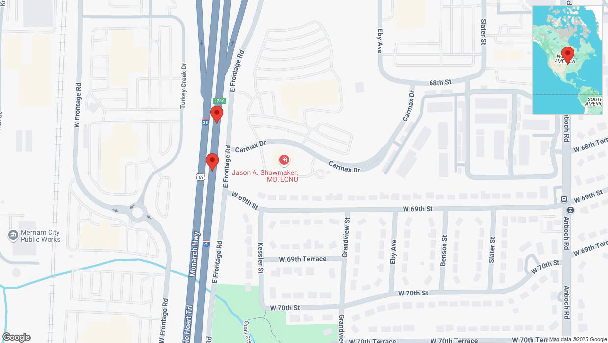 A detailed map that shows the affected road due to 'Broken down vehicle on eastbound I-35 in Overland Park' on April 10th at 6:48 p.m.