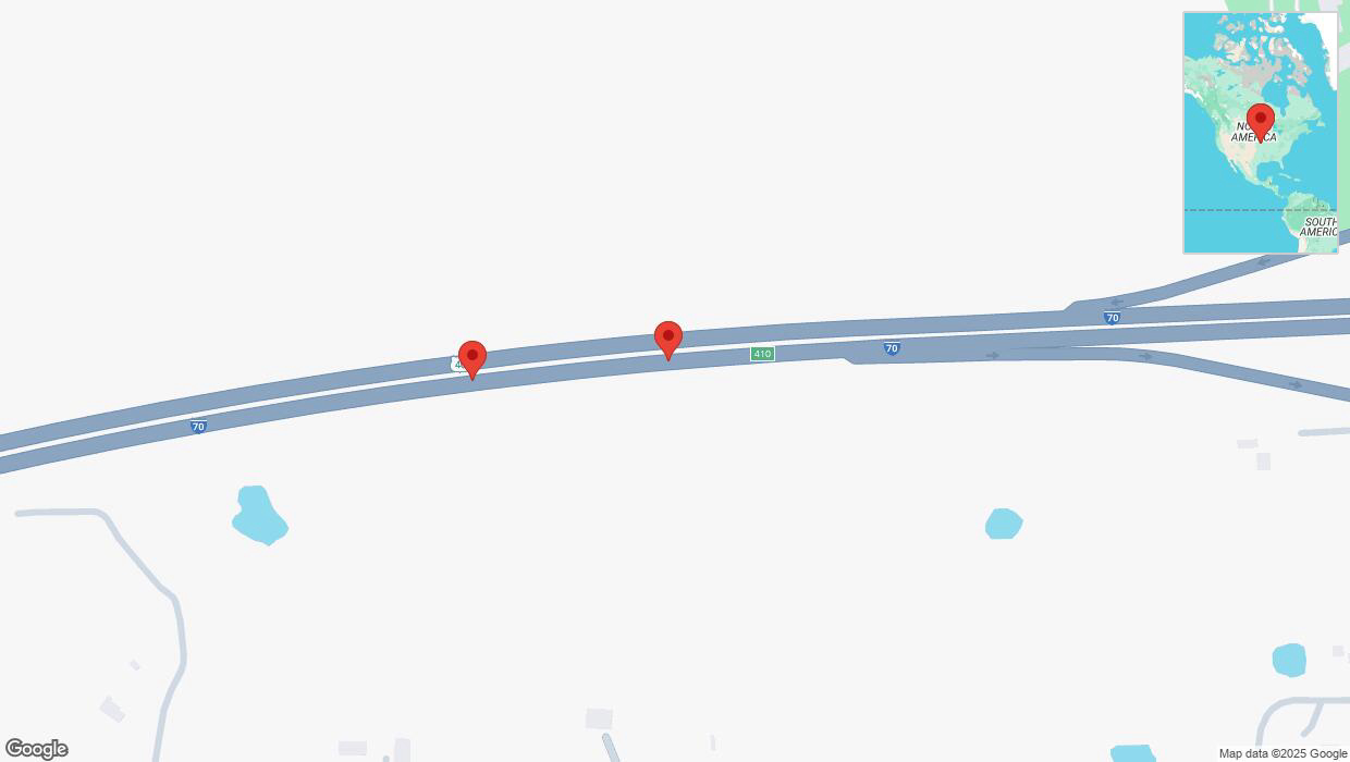 A detailed map that shows the affected road due to 'Broken down vehicle on eastbound I-70 in Bonner Springs' on April 10th at 7:39 p.m.