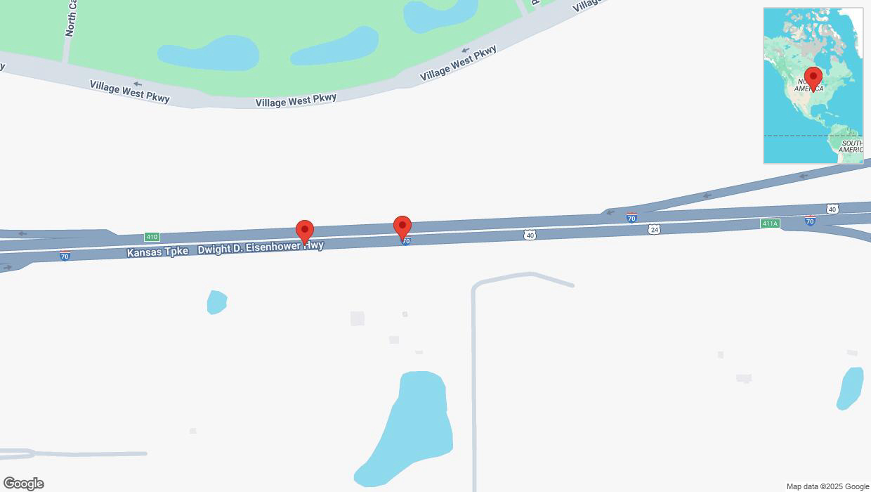 A detailed map that shows the affected road due to 'Broken down vehicle on eastbound I-70 in Edwardsville' on April 10th at 9:15 p.m.