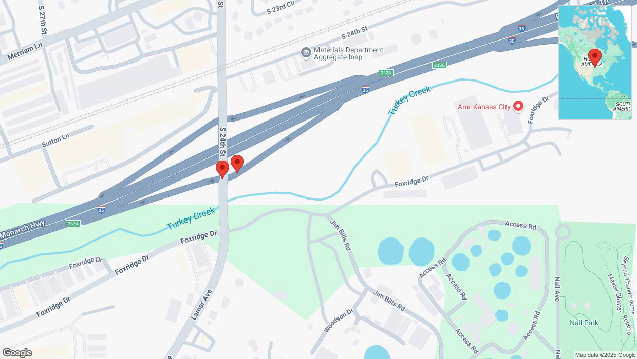 A detailed map that shows the affected road due to 'South 24th Street closed in Kansas City' on April 11th at 1:07 a.m.