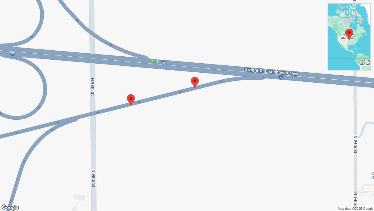 A detailed map that shows the affected road due to 'Broken down vehicle on North 98th Street in Edwardsville' on April 11th at 5:52 a.m.