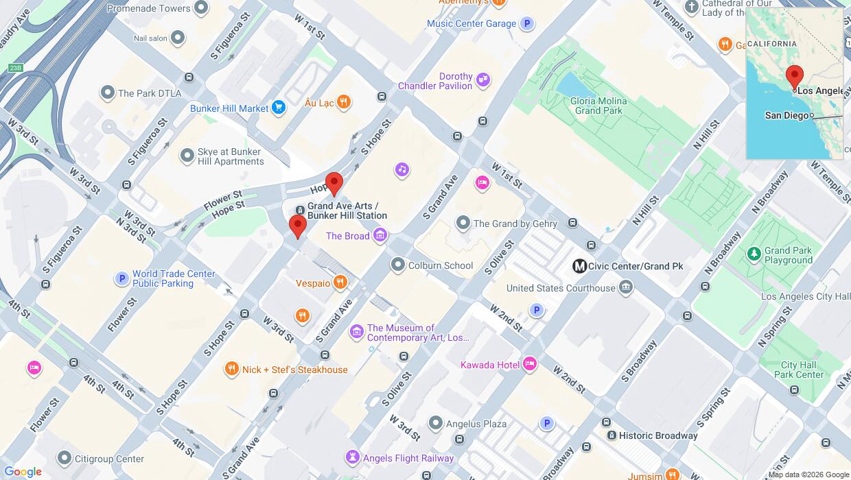A detailed map that shows the affected road due to 'Los Angeles: South Hope St temporarily closed' on June 25th at 1:38 a.m.