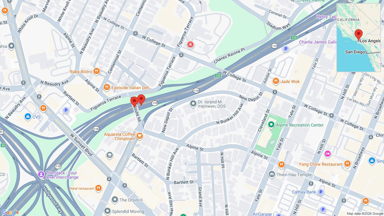 A detailed map that shows the affected road due to 'Danger due to object on northbound CA-110 in Los Angeles' on June 25th at 3:44 a.m.