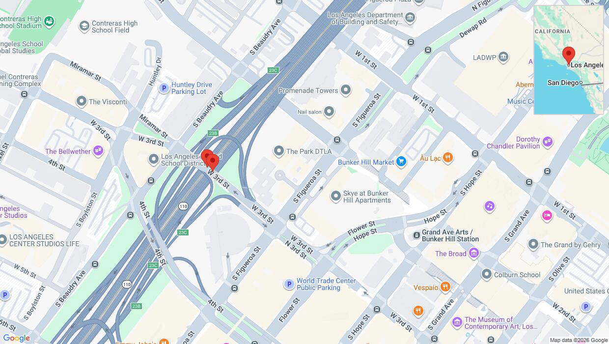 A detailed map that shows the affected road due to 'Danger due to object in Los Angeles' on June 25th at 4:10 a.m.