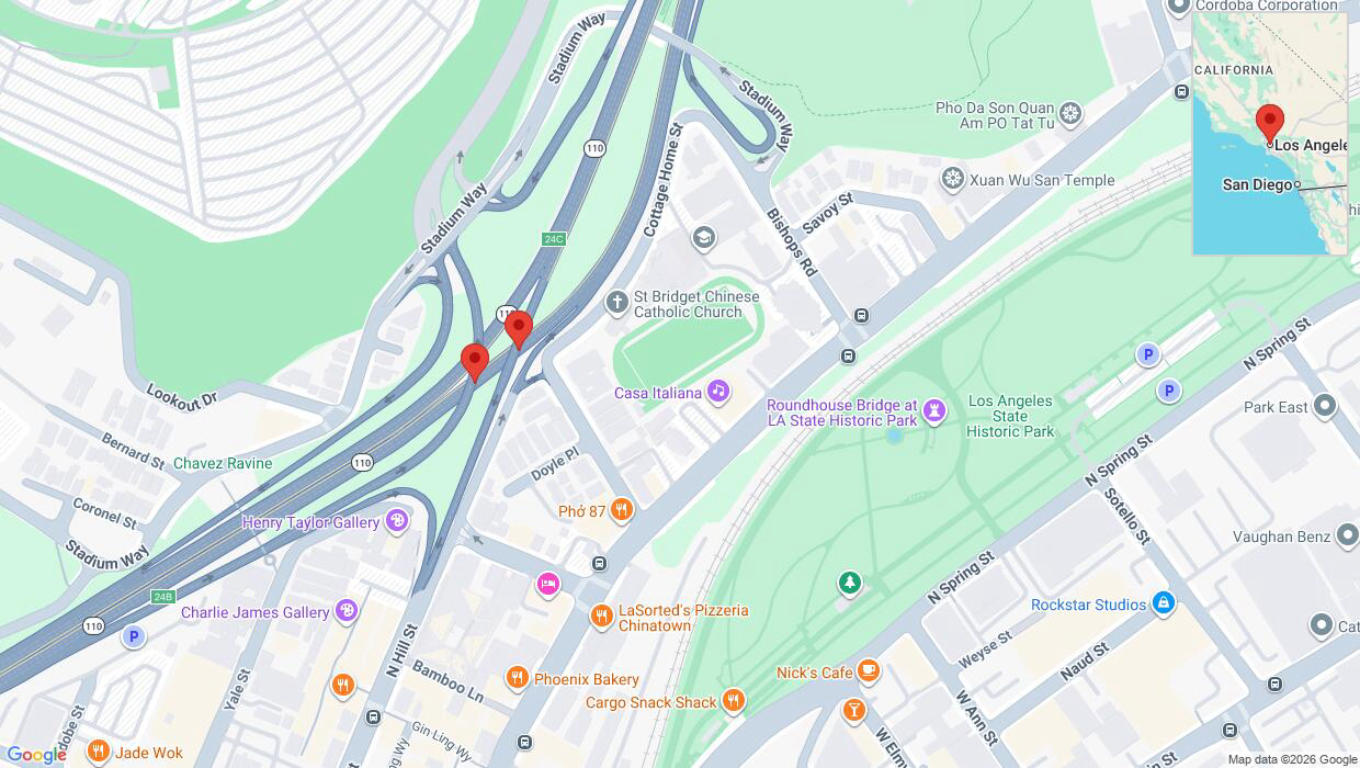 A detailed map that shows the affected road due to 'Grass fire on northbound CA-110 in Los Angeles' on June 25th at 5:16 a.m.