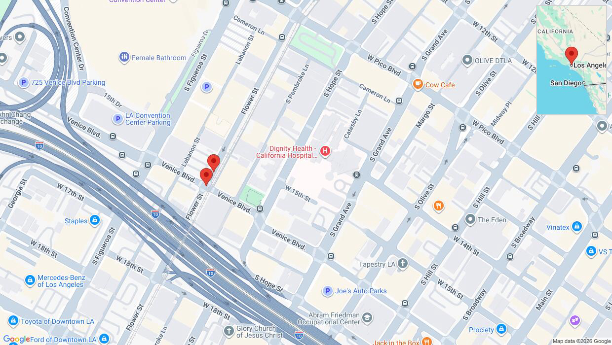 A detailed map that shows the affected road due to 'Crash update: South Flower Street' on June 25th at 8:40 a.m.