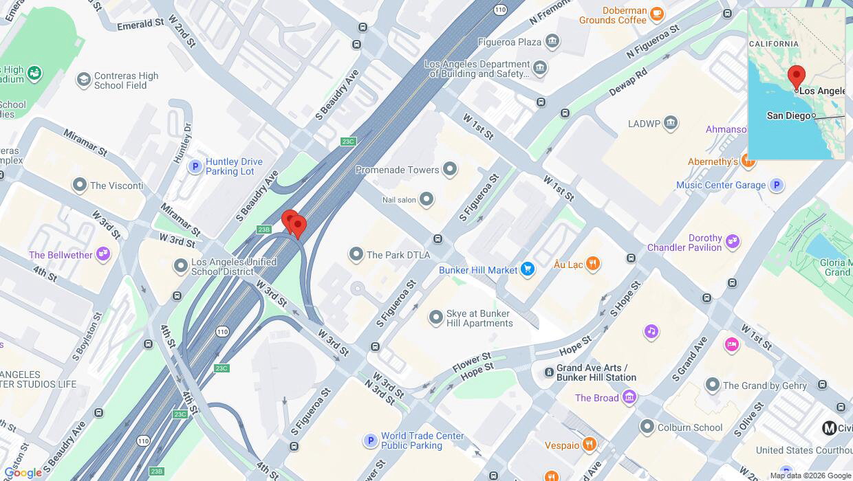 A detailed map that shows the affected road due to 'Reports of a crash on South Figueroa Street' on June 25th at 10:18 a.m.