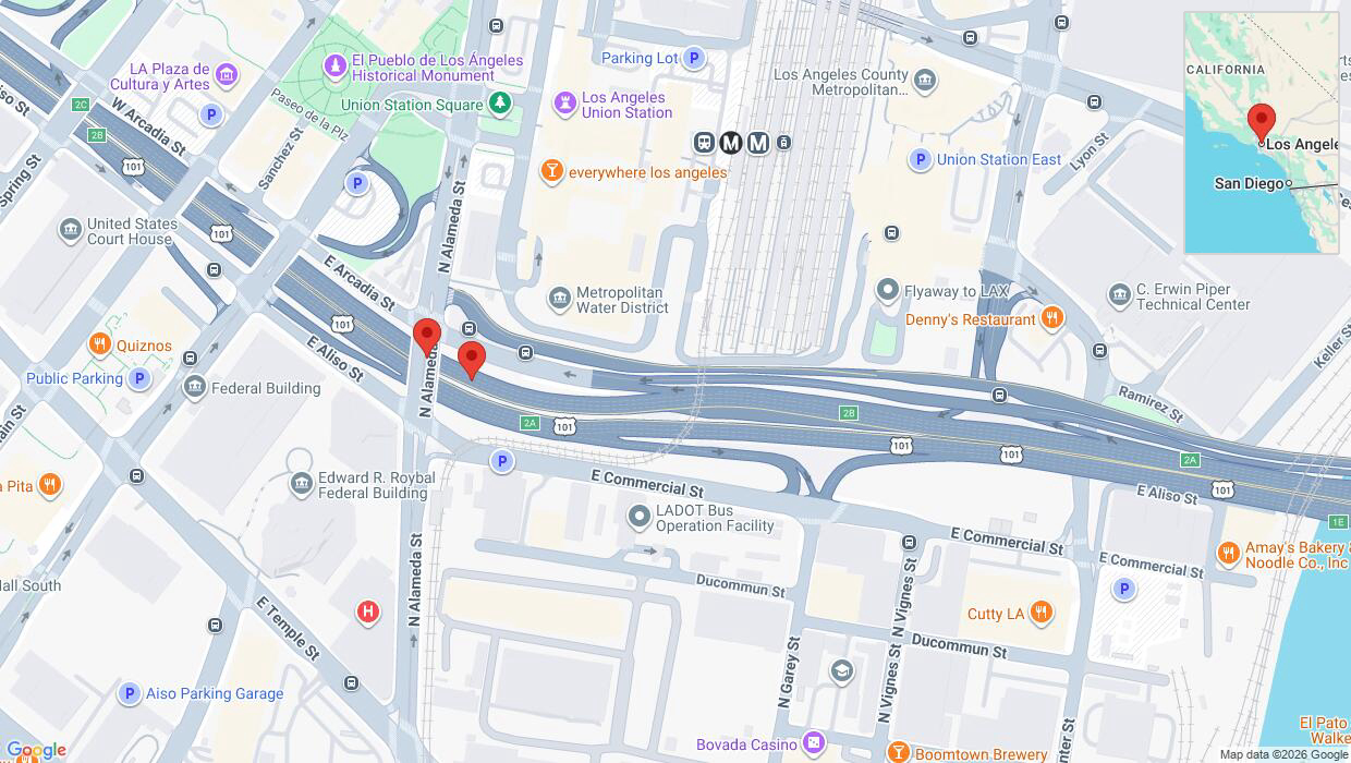 A detailed map that shows the affected road due to 'Danger due to object on northbound Hwy. 101 in Los Angeles' on August 10th at 1 p.m.