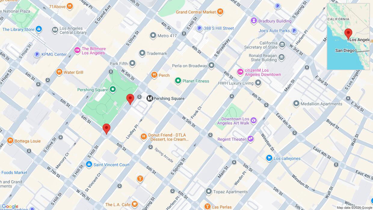 A detailed map that shows the affected road due to 'South Hill St closed in Los Angeles' on August 10th at 9:47 a.m.
