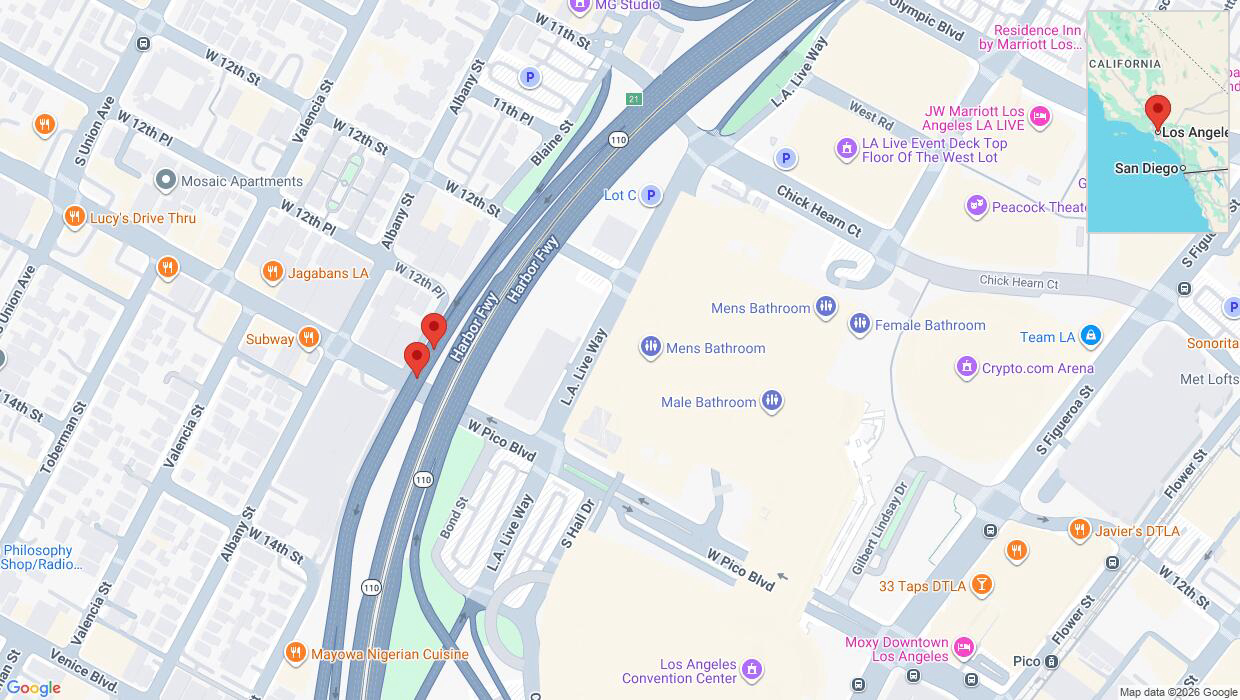 A detailed map that shows the affected road due to 'Animals crossing in Los Angeles' on August 10th at 3:58 a.m.