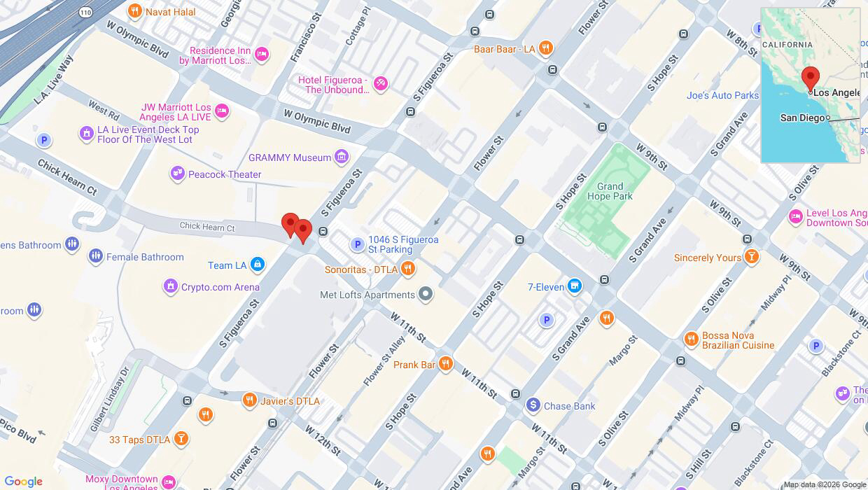 A detailed map that shows the affected road due to 'South Figueroa Street closed in Los Angeles' on August 10th at 4:28 p.m.
