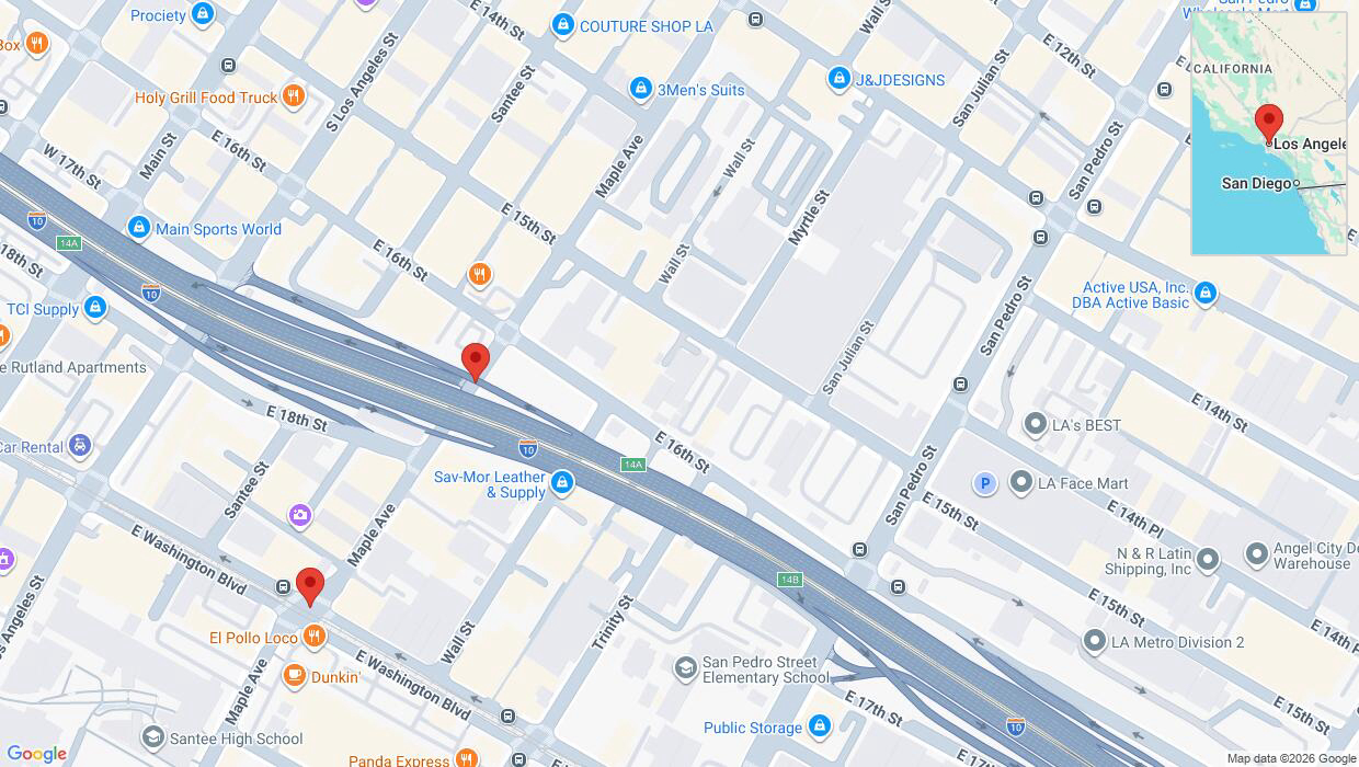 A detailed map that shows the affected road due to 'Maple Avenue temporarily closed in Los Angeles' on August 10th at 4:28 p.m.