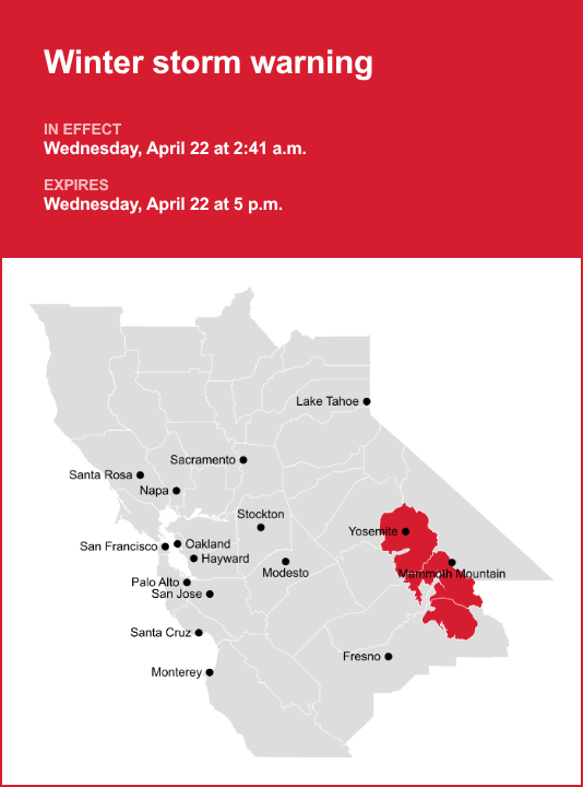 Winter storm warning affecting Yosemite Tuesday and Wednesday – wind ...