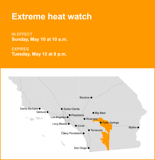 Extreme heat watch issued for Riverside County from Sunday to