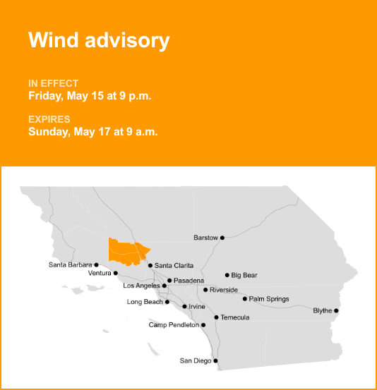 Wind advisory issued for 5 Freeway north of LA until Sunday morning ...
