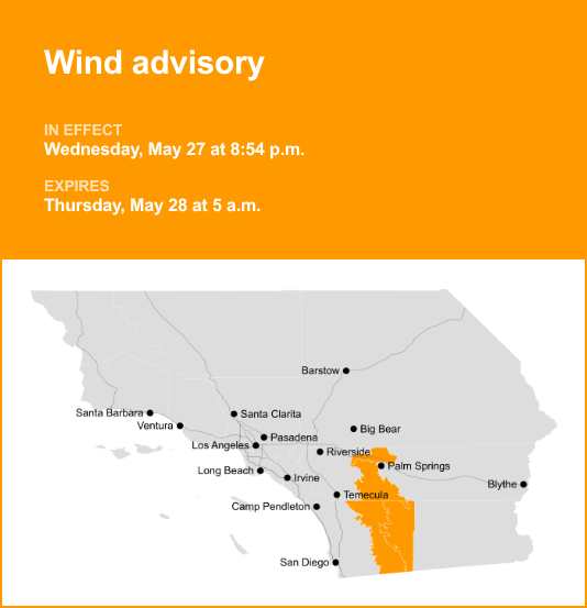 Wind advisory issued for Riverside County from Tuesday to Thursday ...