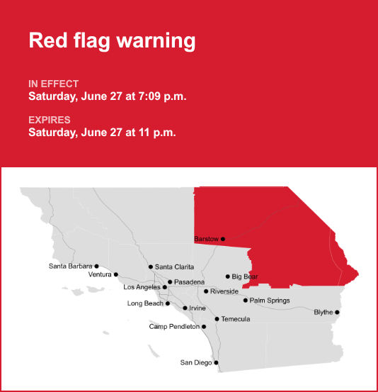 Red flag warning in place for Southern California for Friday and ...