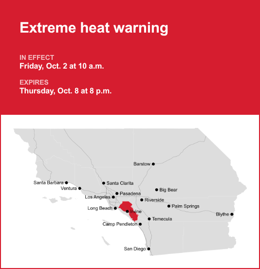 Extreme heat warning issued for Orange County from Friday to Thursday